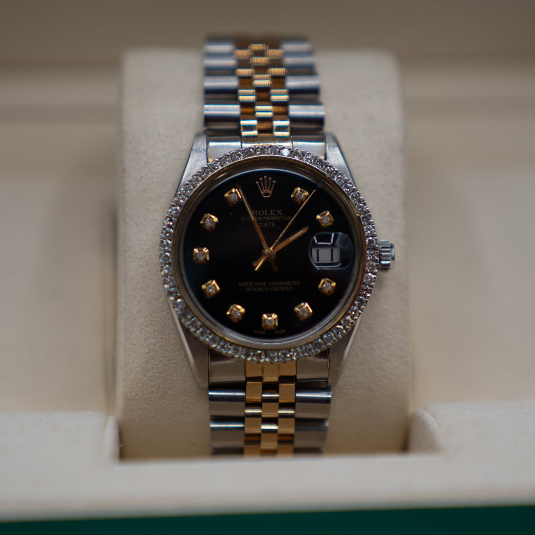 Rolex Oyster Perpetual Iced Out Natural Diamond Face Black
