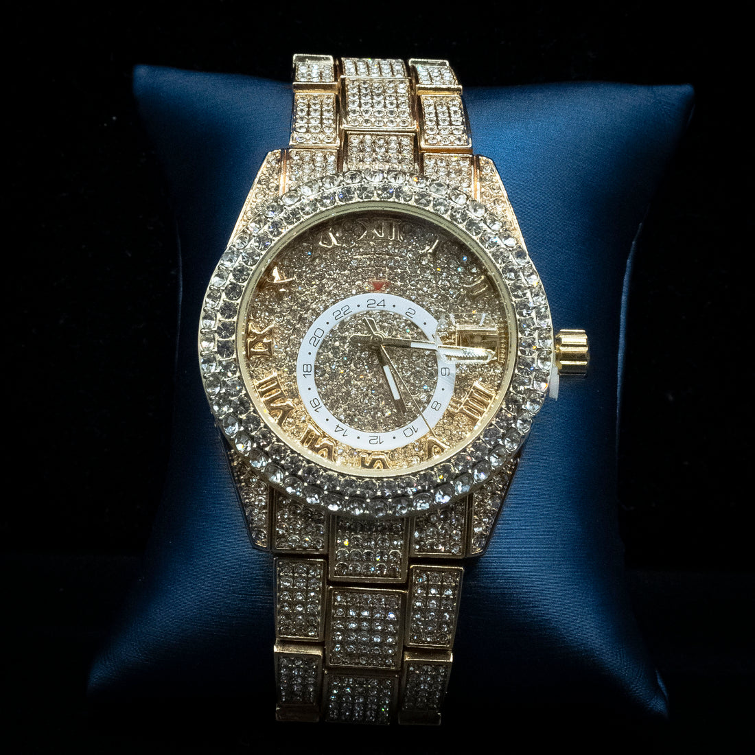 Iced Out CZ Watch "Date" Yellow Gold