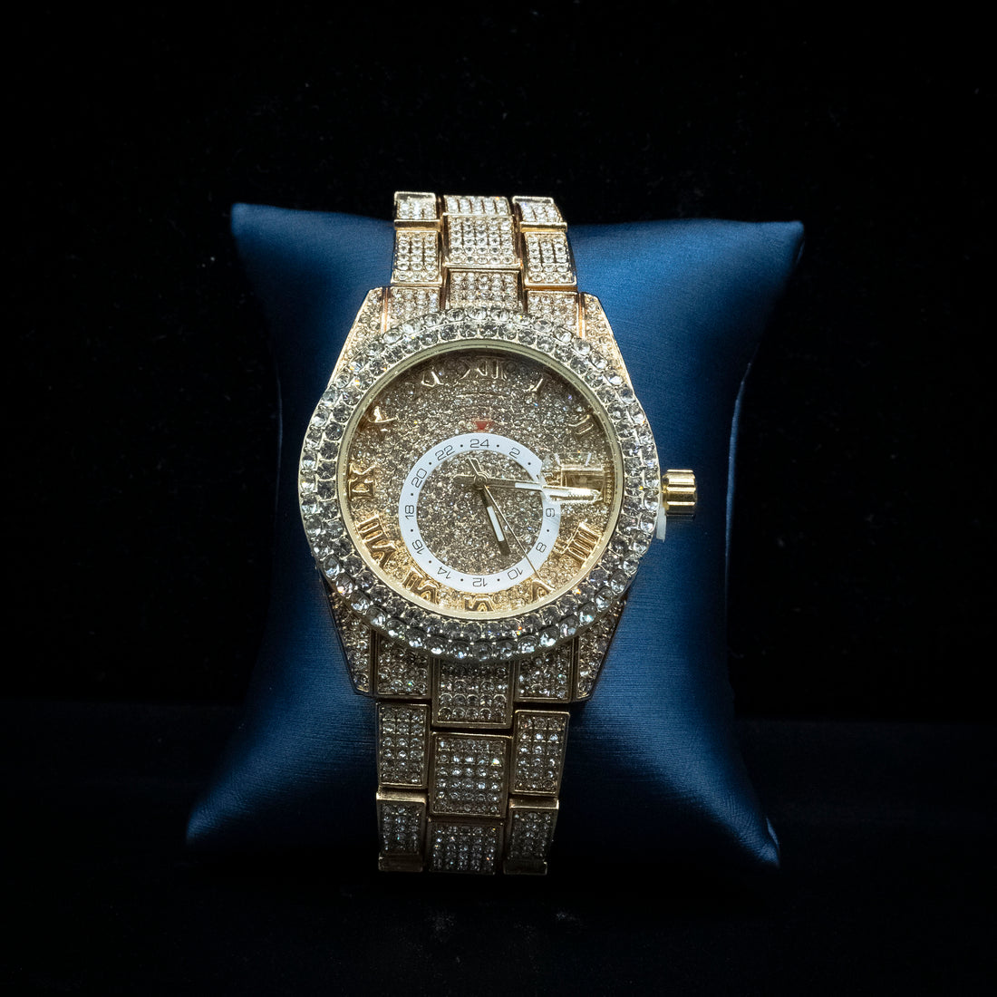 Iced Out CZ Watch "Date" Yellow Gold